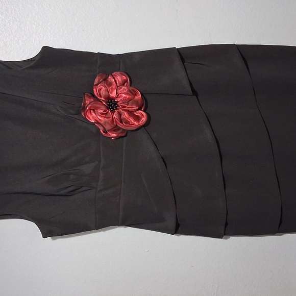 Black Sleeveless Asymmetrical Dress with Red Floral Accent Size16 - Picture 3 of 13